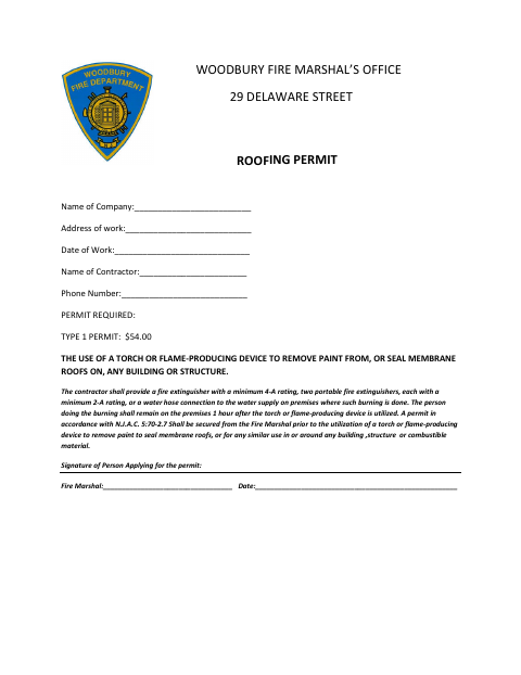 First page of the Roofing Permit