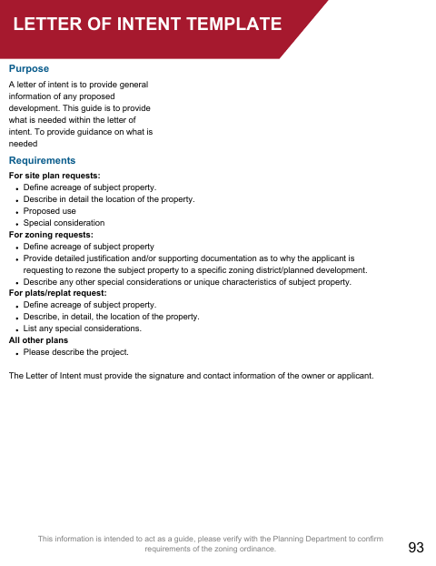 First page of the Letter of Intent Template