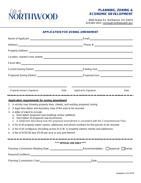 First page of the Application for Zoning Amendment