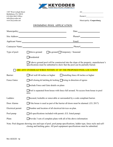 First page of the Swimming Pool Application