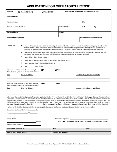First page of the Operator’s License Application