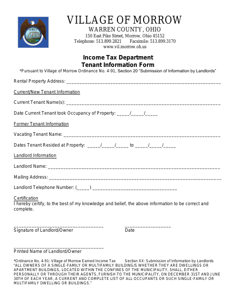 First page of the Tenant Information Form