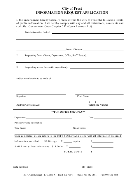First page of the Information Request Application