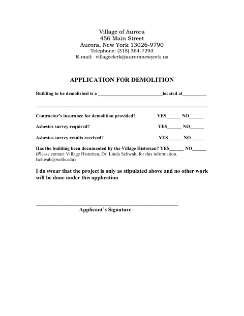 First page of the Application for Demolition