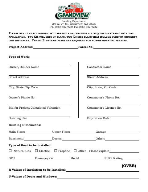 First page of the Building Permit Application