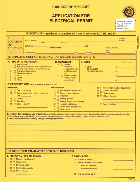 First page of the Electrical Permit Application