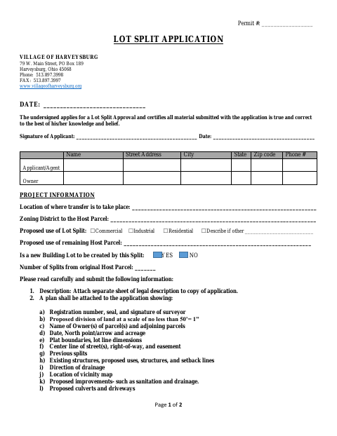 First page of the Lot Split Application