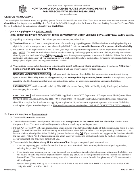 First page of the Application for License Plates or Parking Permits for Persons With Severe Disabilities