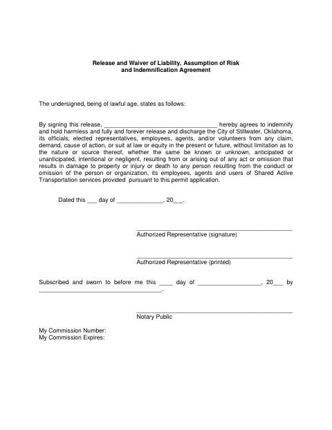 First page of the Shared Active Transportation Release and Waiver