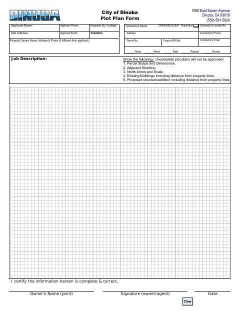 First page of the Plot Plan Form