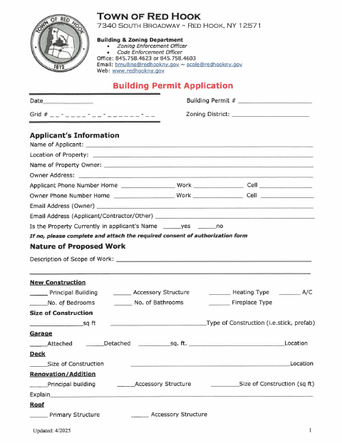 First page of the Building Permit Application