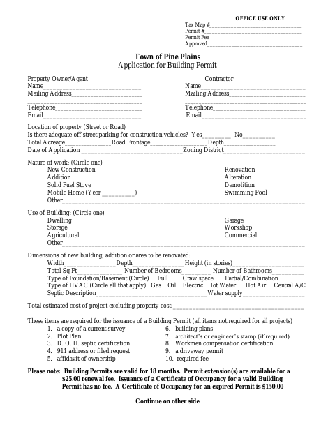 First page of the Application for Building Permit