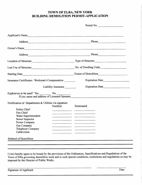 First page of the Building Demolition Permit Application