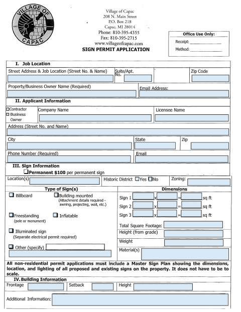 First page of the Sign Permit Application