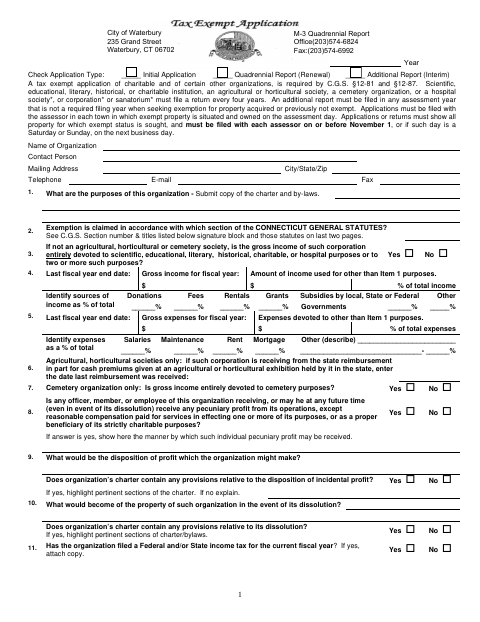 First page of the Tax Exempt Organization M-3 Quadrennial Report