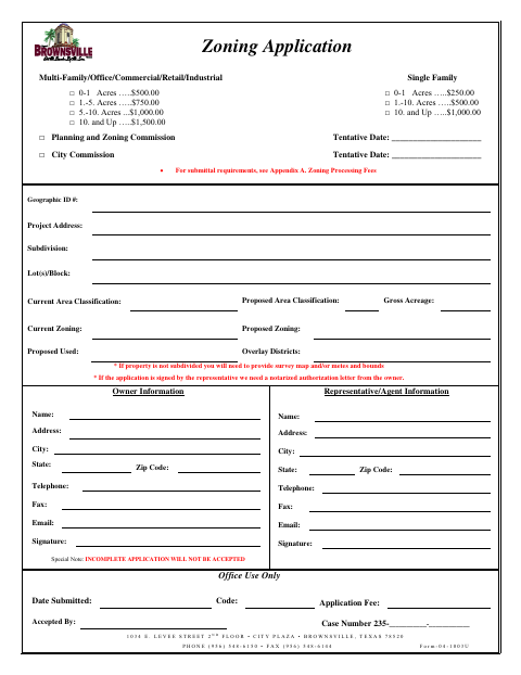 First page of the Zoning Application