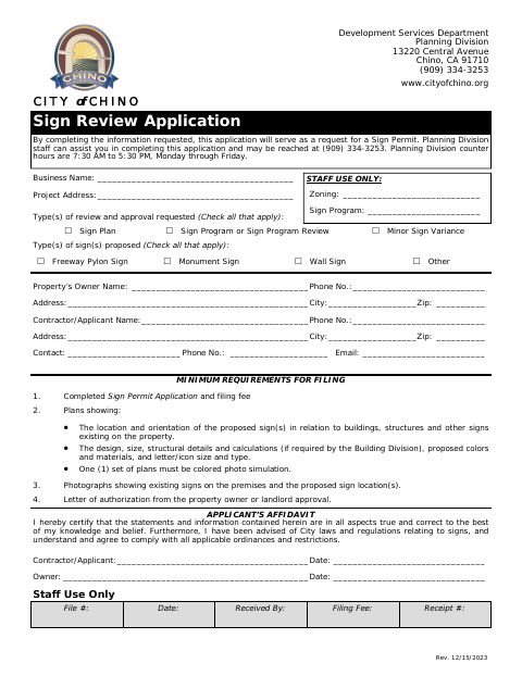 First page of the Sign Review Application