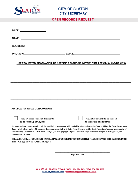 First page of the Open Records Request