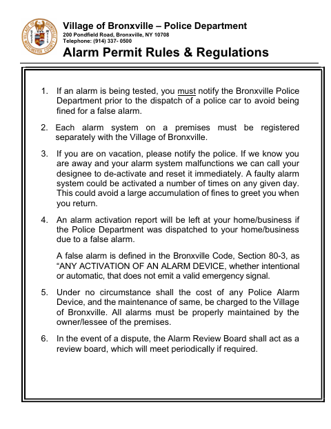 First page of the Alarm Permit Application Form