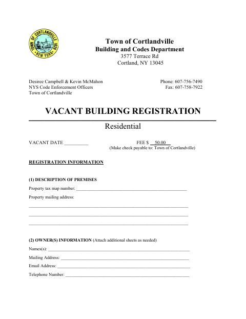 First page of the Vacant Building Registration (Residential)