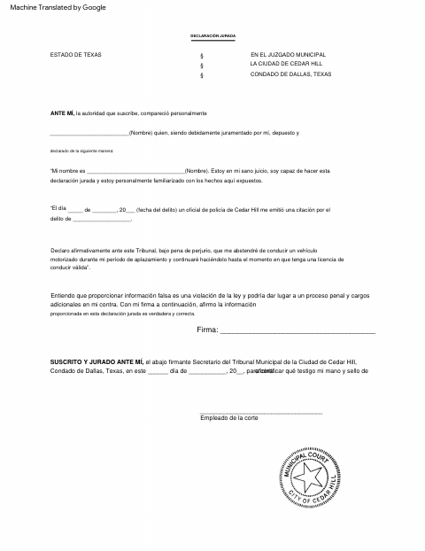 First page of the Driving Deferral Affidavit