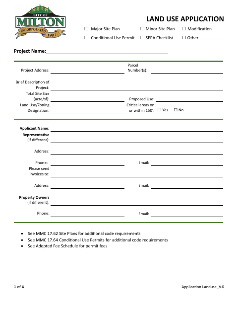 First page of the Land Use Application