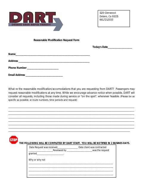 First page of the Reasonable Modification Request Form