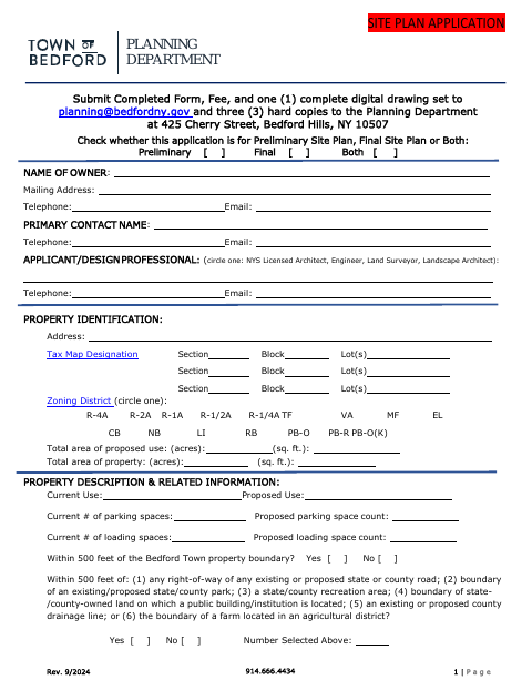 First page of the Site Plan Application