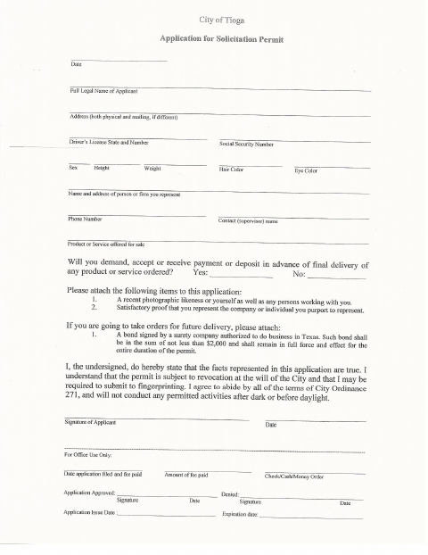 First page of the Application for Solicitation Permit