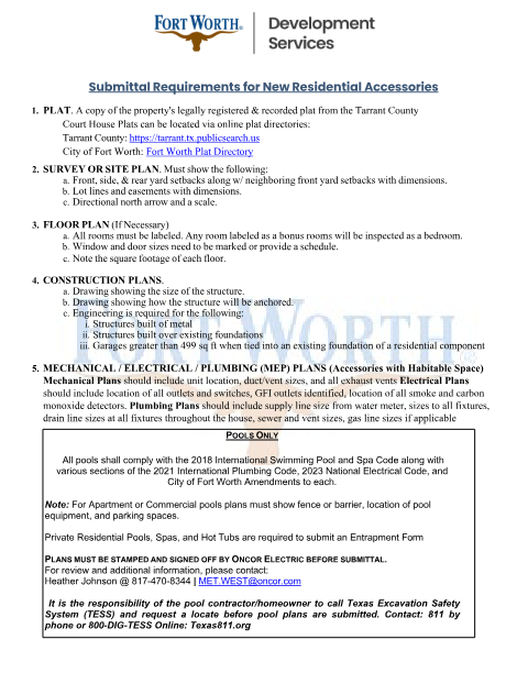 First page of the Residential Pool Packet