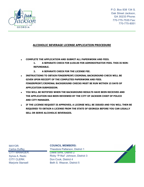 First page of the Alcoholic Beverage License Application