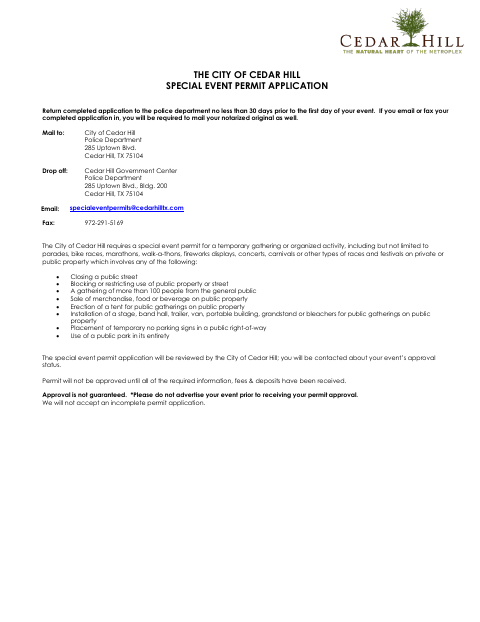 First page of the Special Event Permit Application