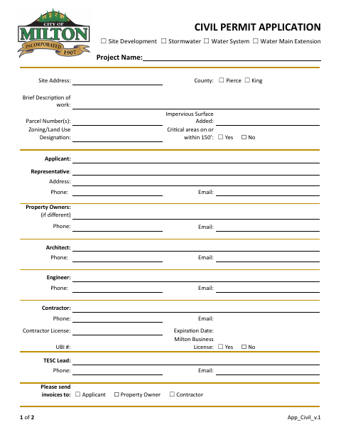 First page of the Civil Permit Application