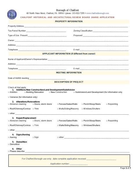 First page of the Historical and Architectural Review Board (HARB) Application