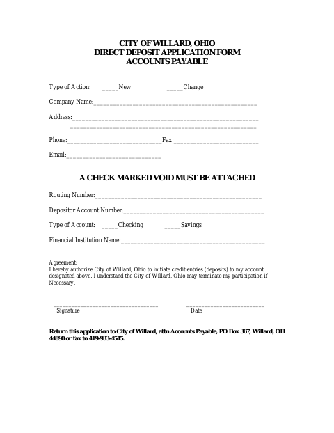 First page of the Direct Deposit Application Form