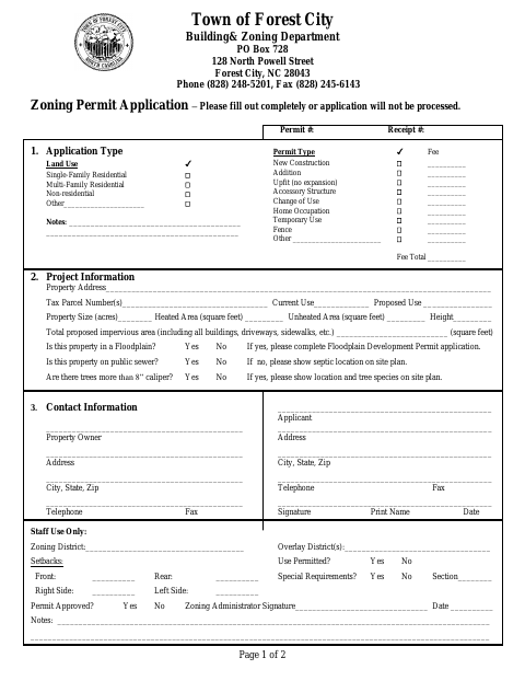 First page of the Zoning Permit Application