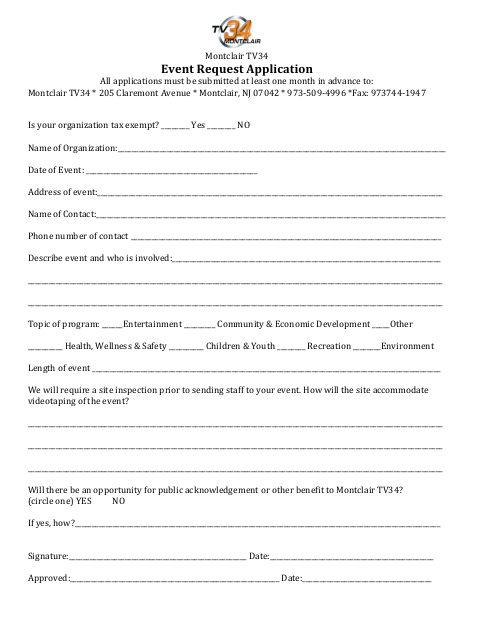 First page of the TV34 Event Request Application