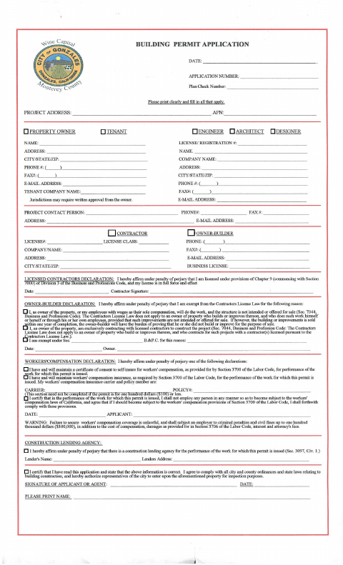 First page of the Building Permit Application