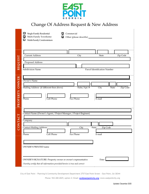 First page of the Change Of Address Request & New Address