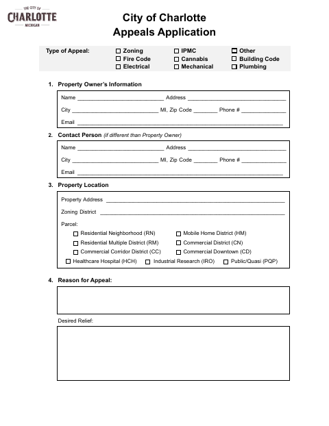 First page of the Appeals Board Application