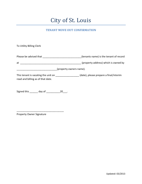 First page of the Tenant Move Out Confirmation