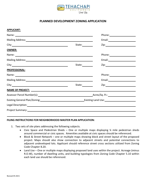 First page of the Planned Development Zoning Application