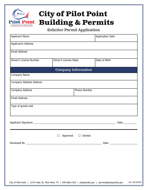 First page of the Solicitor Permit Application