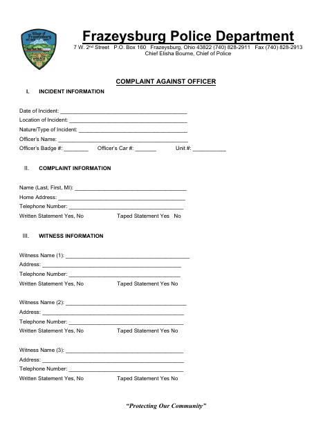 First page of the Complaint Against Officer