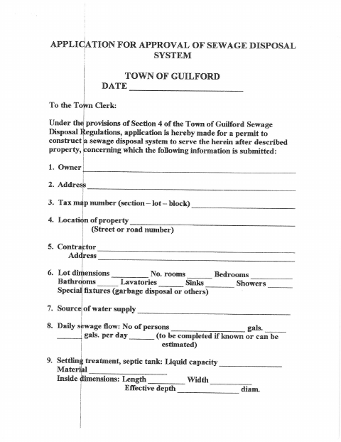 First page of the Septic Permit Application