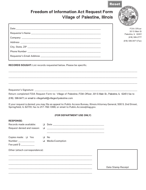First page of the Freedom of Information Act Request Form