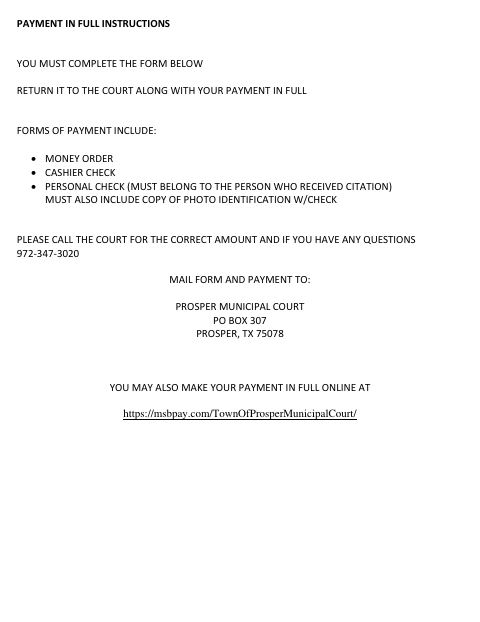 First page of the Payment in Full