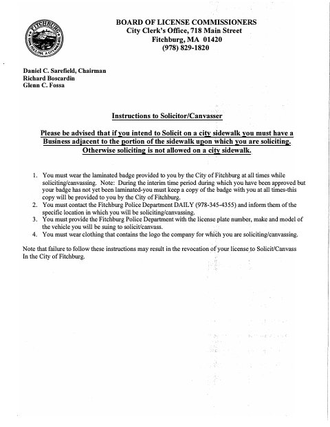 First page of the Solicitor/Canvasser License Application