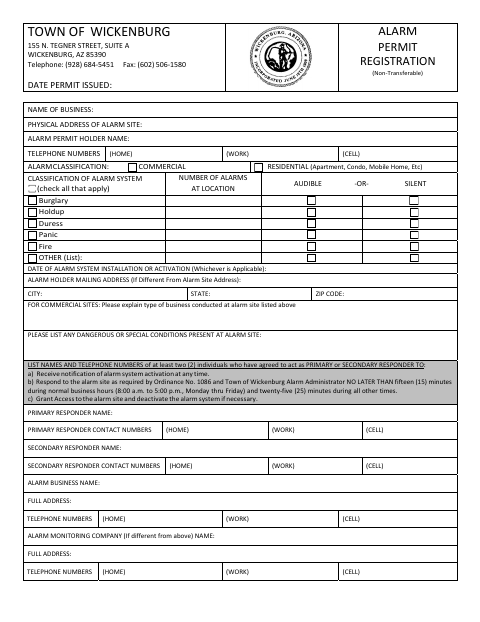 First page of the Alarm Permit Registration