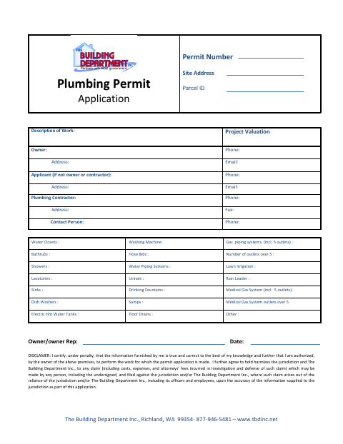 First page of the Plumbing Permit Application